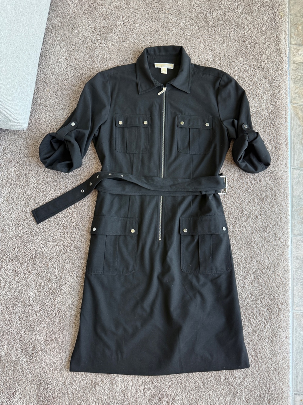 MICHAEL Michael Kors Black Utility Shirt Dress with Belt